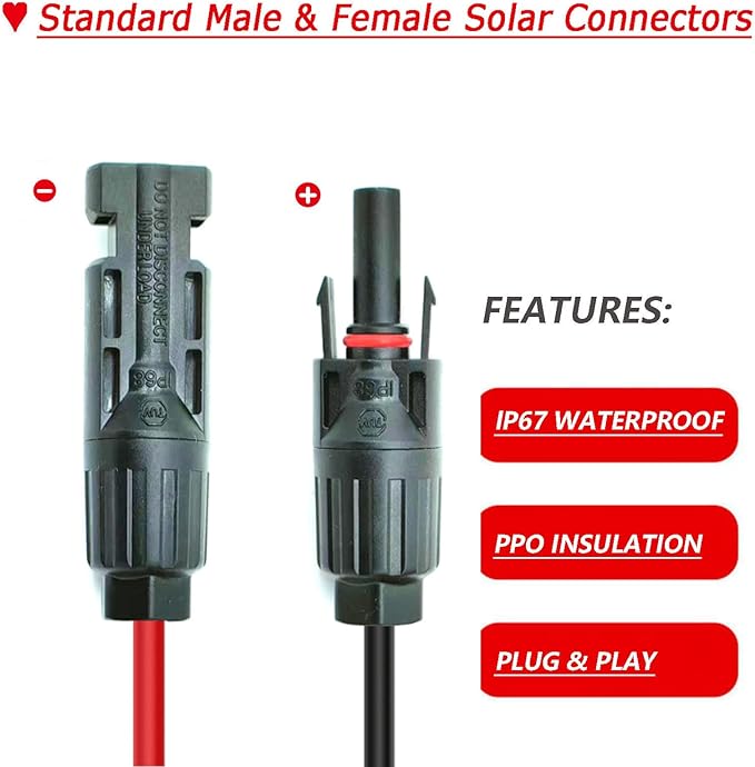 Solar Panel Kits Charge Cable Compatible with Anderson Adapter and Solar Connectors for Portable Power Stations Solar Generators (10AWG 12FT Vertical)