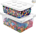 loobuu Plastic Storage Bins with Lids - Stackable Toy Storage Organizer Box Set of 2 Toy Chests with Compatible Building Baseplate and Lid Storage Container for Building Bricks &amp Toys- White