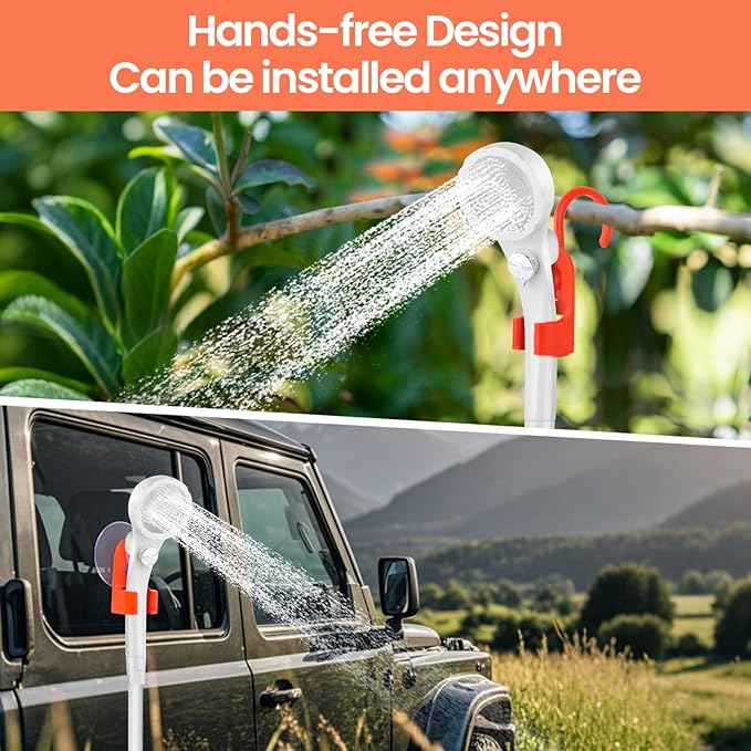 Portable Camping Shower with 7800mAh Battery - 3 Spray Modes IPX7 Waterproof &amp Powerful Suction for Indoor Camping Beach Travel RV Life Pet Bathing Gardening
