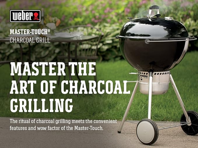Weber Master-Touch Charcoal Grill 22-Inch Black – Premium Outdoor BBQ Grill with Tuck-Away Lid Holder &amp One‑Touch™ Cleaning System Porcelain‑Enameled Kettle