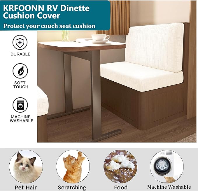 KRFOONN RV Dinette Cushion Covers Stretch Camper Cushions Covers Replacement Couch Cushion Slipcovers Washable Loveseat Slipcovers for Travel Trailer Couch (2 Backrest Cover &amp 2 Bench Cover T6)