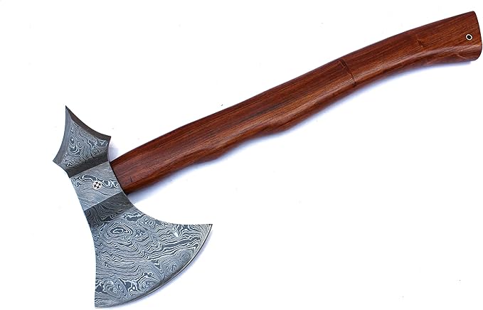 HANDMADE DAMASCUS AXE Tomahawk Axe WOODEN HANDLE WITH LEATHER SHEATH
