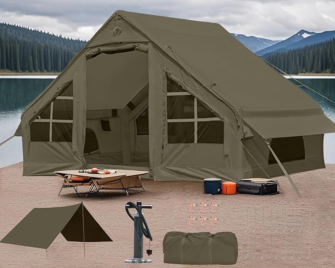 Inflatable Camping Tent2/4/6/8 Person Glamping Inflatable Tents with Awning Quick Setup Blow Up Tents with Pump Waterproof Oxford Inflatable House for Camping Air Glamping Hot Tents for Adult