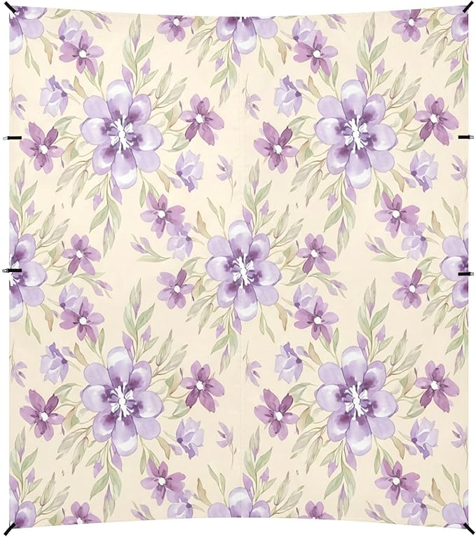 xigua Purple Flowers Beach Tent Sun Shelter with Carrying Bag - Silver Coated Oxford Fabric Beach Canopy for Beach Camping Fishing - Includes Windproof Ropes Sandbags &amp Stakes