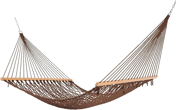 Castaway Living 13 ft. Double Traditional Hand Woven Antique Brown Polyester Rope Hammock – 2-Person 450 lb Capacity Free Extension Chains &amp Tree Hooks Designed in The USA