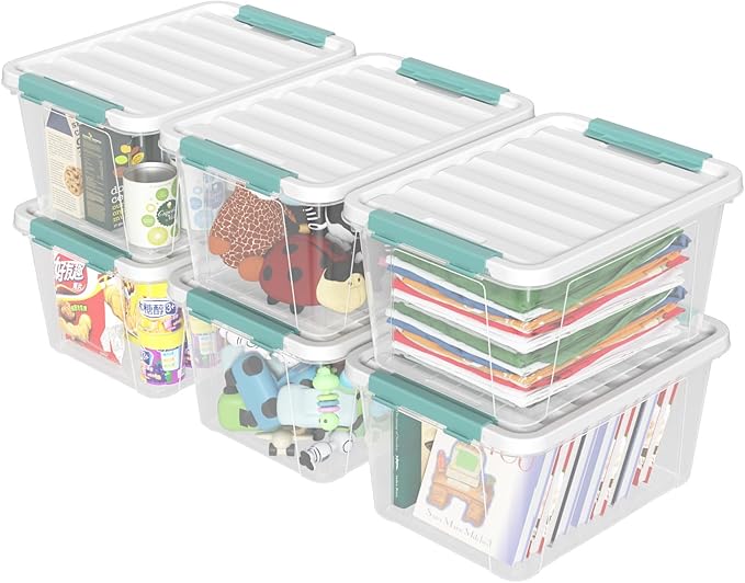 20 Quart Clear Latching Boxes Plastic Storage Bins with Lids Set of 6
