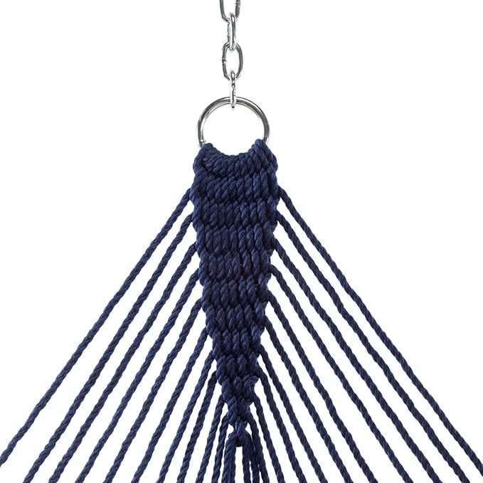 Hatteras Hammocks Large Navy DuraCord Rope Hammock – 13 ft. x 55 in. 2-Person 450 lb Capacity Cumaru Spreader Bar Zinc-Plated Hardware – Handcrafted in The USA