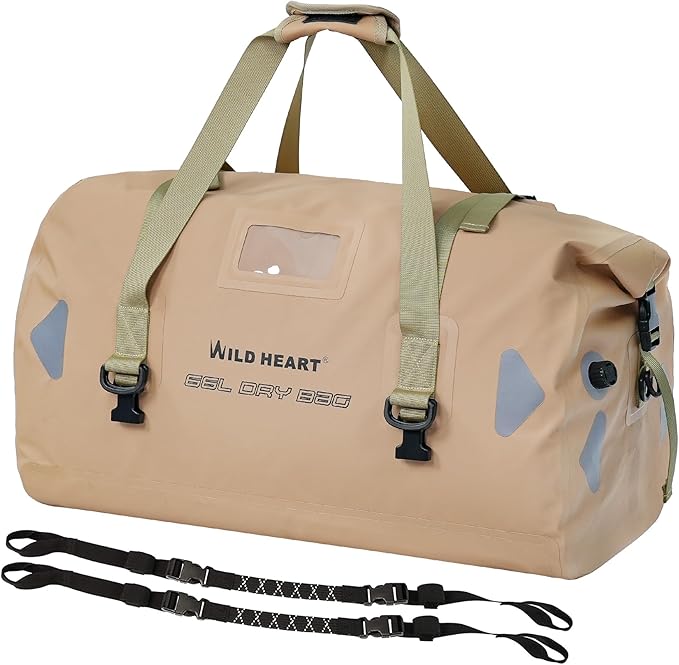 WILD HEART Waterproof Motorcycle Duffel Bag PVC500D Double-bottom With Rope Straps and Inner Pocket 40L 66L 100L for Kayaking Camping BoatingMotorcycle