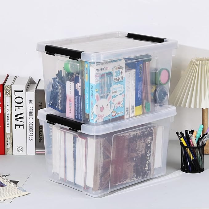 4-Pack 25 L Plastic Storage Bin with Lid and Wheels Clear Plastic Container Box