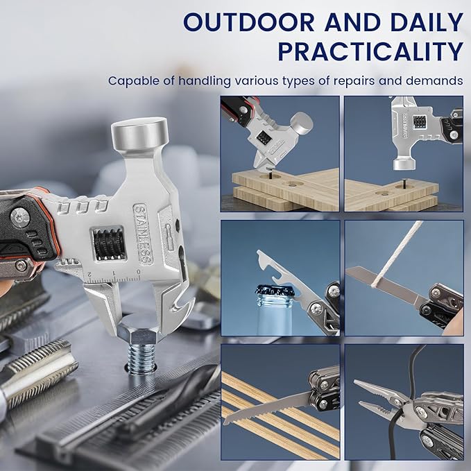 18-in-1 Multipurpose Tool Kit Survival Camping Gear &amp Fishing Gifts Multitool with Hammer Pliers Screwdriver and Pocket Knife for Dad Men(Black)