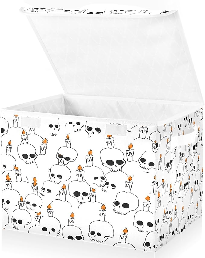 Abstract Candle Skull Foldable Storage Baskets Fabric Boxes with Handle Organizers with Flip-Top Lids Storage Bins for Home Bedroom Office