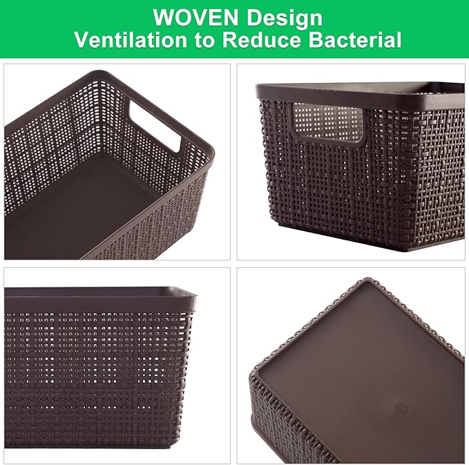 6 Pack Plastic Storage Baskets With LidsBrown Breathable Stackable Storage BinsSmall Storage Containersfor Organizing Storage Baskets on DesktopsClosetsPlayroomsClassroomsOffices