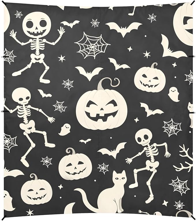ALAZA Pumpkin Head Skeleton Spider Web Bat Pattern Beach Tent Sun Shelter Portable Canopy Sunshade for Outdoor Camping Picnics Backyard Fun 10x9 ft