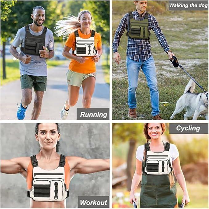 Tactical-style multifunctional chest pack with built-in phone holder EDC Rig Pouch vest for fitness running and cycling. (gray ONE SIZE)