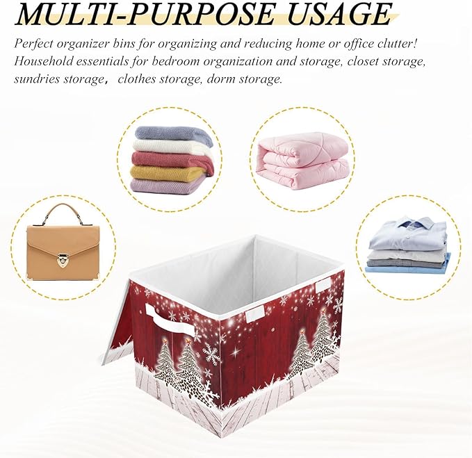 senya Christmas Storage Baskets Collapsible Bins with Lids Christmas Coffee Tree Red Wooden Storage Boxes Clothes Baskets for Organizing