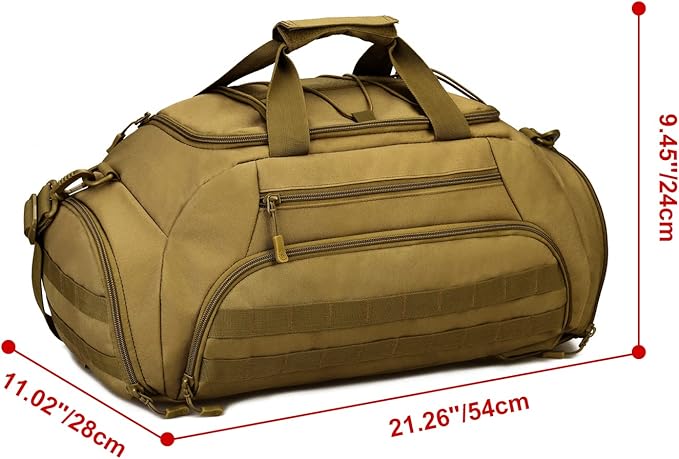 UNISTRENGH 3-Ways Tactical Military Nylon Men Holdall Weekend Travel Duffel Bag Backpack Messenger Shoulder Bags Rucksack Handbag (Coyote Brown)