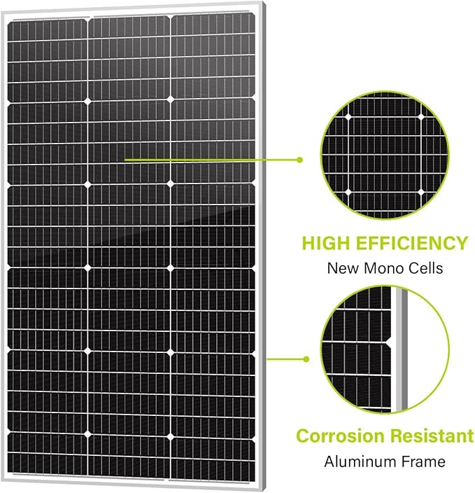 Newpowa 10BB 120W Solar Panel High-Efficiency Monocrystalline 24V PV Module Designed for 24V Off Grid System Charge Your Battery of RV Boat Camper Trailer Gate Opener