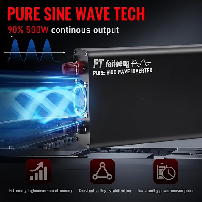 500w Inverter 12v Dc to 110v/120v Ac Car Power Inverter 2 Ac Outlets and Display Includes 5v 3.4a USB Port Suitable for Vehicles/Rv/Home/Camping with 1000w Surge Protection