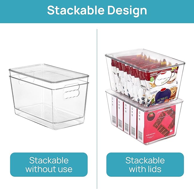Vtopmart 8 Pack Clear Stackable Storage Bins with Lids Large Plastic Containers with Handle for Pantry Organization and StoragePerfect for Kitchen Fridge Cabinet Bathroom Organizer
