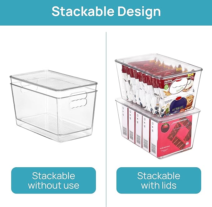 Vtopmart 2 Pack Clear Stackable Storage Bins with Lids Large Plastic Containers with Handle for Pantry Organizer and StoragePerfect for BathroomCabinetKitchenFridgeCloset Organization