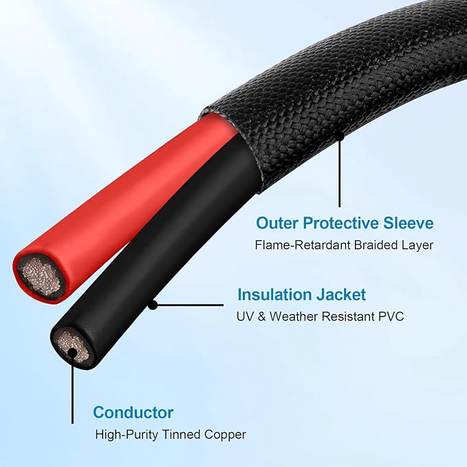 XRDS -RF 8AWG Solar Extension Cable 100FT with Flame-Retardant Protective Sleeving Tinned Copper PV Wire Flexible Outdoor Photovoltaic Cable for Solar Panel RV Boat Off-Grid System
