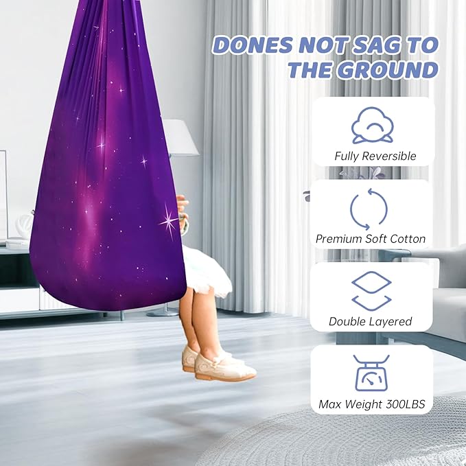 Sensory Swing for Kids &amp Adults Indoor &amp Outdoor Double Layer Therapy Swing Cuddle Swing with 360°Swivel Hardware Holds to 300LBS for Calming Relaxing and Autism ADHD or SPD