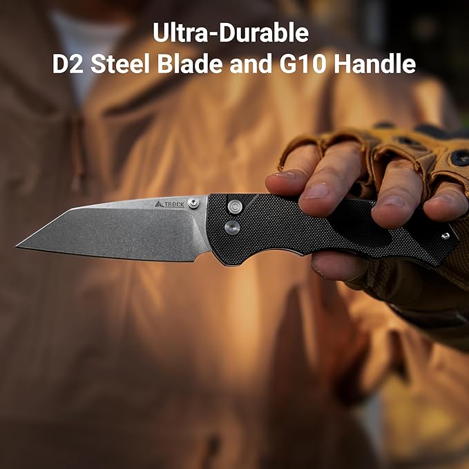Pocket Folding Knife - 3.39 EDC Knife D2 Blade Stonewashed Finish - G10 Handle with Thumb Stud - Pocket Knife for Men Women - Camping Hiking Survival Preparation