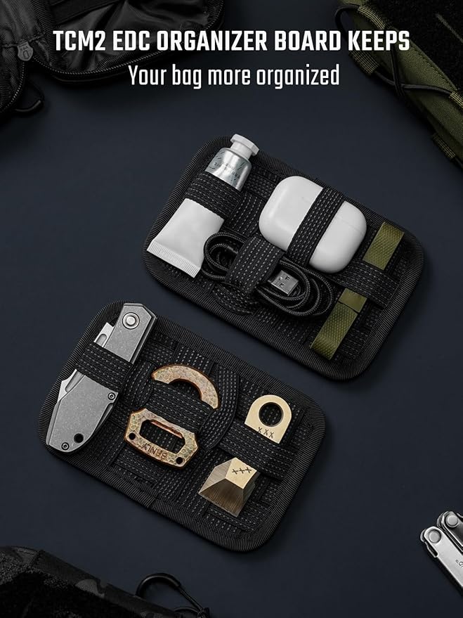 TACTICAL_GEEK TCM2 Mini EDC Organizer Board Anti-Slip Elastic Woven BoardBag Insert Panel for Small Gear Backpack Accessories for Everyday Necessary Gadget (Black)