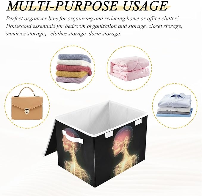AIXIWAWA Lidded Storage Cube (Shining Skeleton) Fabric Foldable Closet Bins with Flip Lid and Handles Organizer Basket Container 16.5 x 12.6 x 11.8 IN