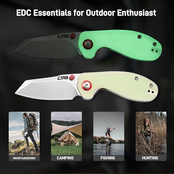 CJRB Maileah Glow in the Dark G10 Handle Pocket Knife for Men 2.39'' AR-RPM9 Steel Blade EDC Folding Knife with Liner Lock for Outdoor Camping Hiking Limited Edition(J1918-GD)