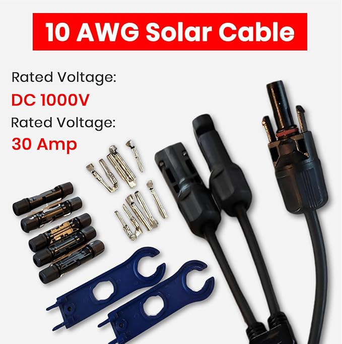10 Piece PV Y Branch Solar Panel Connector Kit | Compatible with 10 AWG Solar Cable 30 Amp 1000V DC IP67 Waterproof | PV Spanner Tools Included