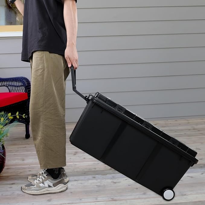 20 gallon Large Storage Bin with Removable Compartment Industrial Container with Wheels 2 Packs