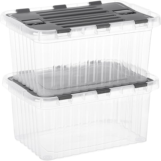 Superio Storage Bins with Lids Clear Plastic Containers for Organizing Stackable Totes BPA Free Odor Free Organizer Boxes for Home and Dorm 10.5 Quart (2 Pack 15x10x7)