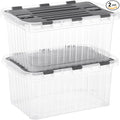 Superio Clear Storage Boxes with Hinged Lids 10.5 Quart Plastic Container Bins for Organizing Stackable Crates BPA Free Organizers