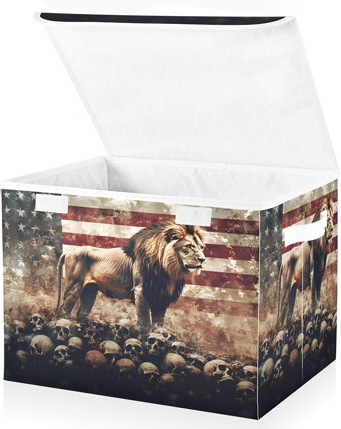 AIXIWAWA Lidded Storage Cube (Lion Skull American) Fabric Foldable Closet Bins with Flip Lid and Handles Organizer Basket Container 16.5 x 12.6 x 11.8 IN