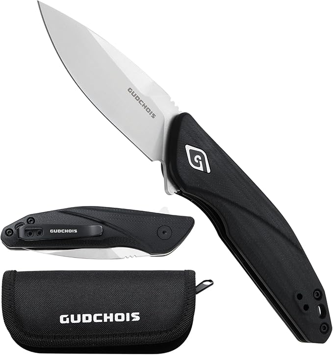 Folding Pocket Knife 2.96 D2 Steel Blade G10 Handle CNC Machined Grip EDC Knife with Pocket Clip for Camping Hiking Hunting