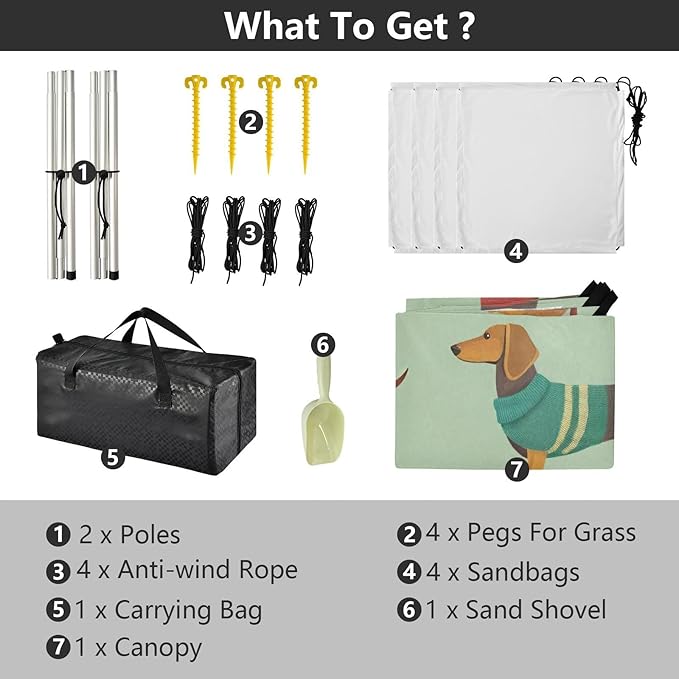 Cute Dachshunds Beach Tent Sun Shelter Set UPF50+ UV Protection 10.5 x 9.19 FT Camping Shade Canopy with Sandbags Sand Anchors Carrying Bag and Others