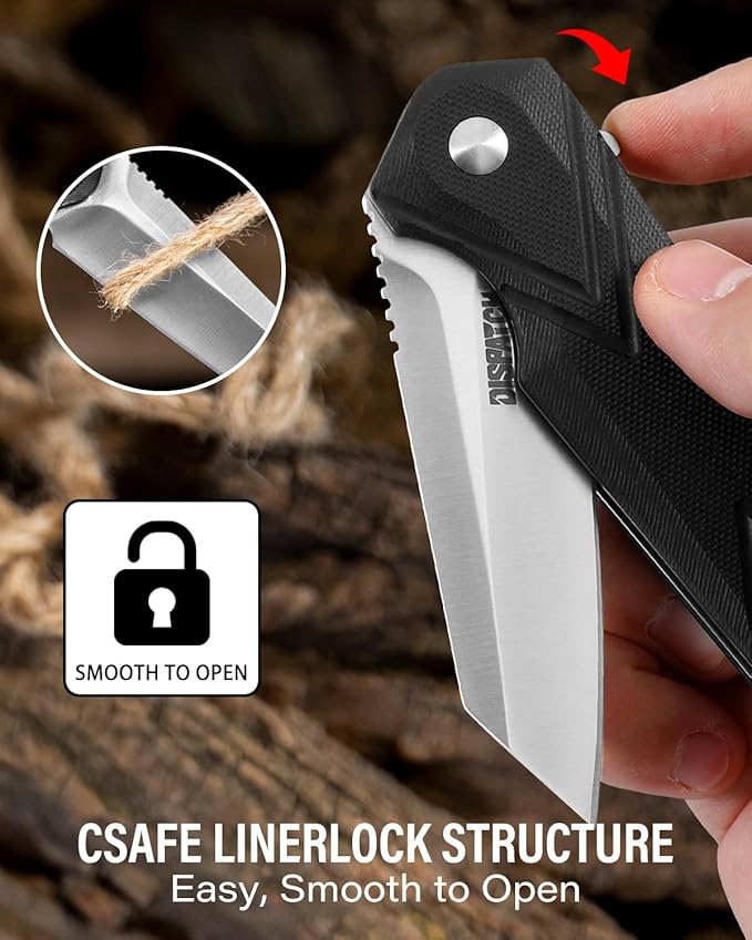 Dispatch Folding Pocket Knife with Clip 3.15 8Cr13MoV Steel Reverse Tanto Blade with G10 Handle Liner Lock Pocket Knives for Men Outdoor Camping Hunting Hiking Survival Pocketknife