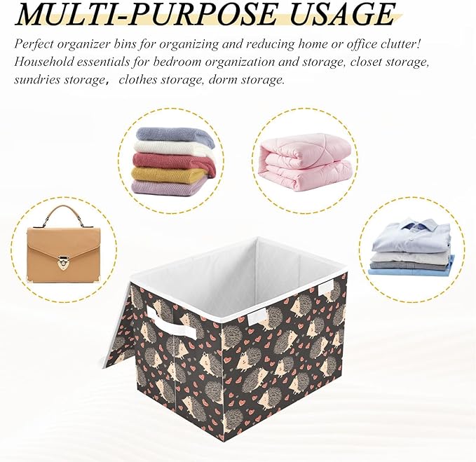 MNSRUU Containers Baskets with Lids Lovely Hedgehog Foldable Storage Bins Organizer with Lid Collapsible Storage Boxes for Home Bedroom Closet Office