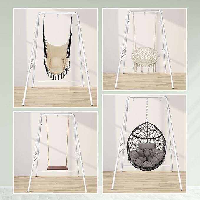 Hammock Chair StandMulti-Use Metal Swing Stand FrameHeavy-Duty Hammock Stand Only for Outdoor Indoor Porch Backyard200kg CapacitySwing Chair not IncludeEasy to Assemble (White)