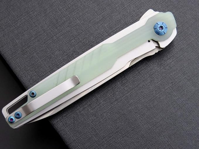 Eafengrow EF942 EDC Folding Knife D2 Steel Blade Titanium Plating &amp G10 HandlePocket Clip with Frame Lock EDC Pocket Flipper Knife for Camping Hiking Survival Outdoor(Jade)