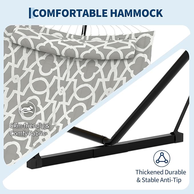 2 Person Double Hammock with Stand &amp Pillow 450 LBS Heavy Duty Outdoor Hammock with Balance Rope for Patio Backyard Poolside