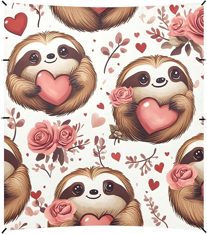 ALAZA Sloth Love Rose Pattern Beach Tent Sun Shelter Portable Canopy Sunshade for Outdoor Camping Picnics Backyard Fun 10x9 ft