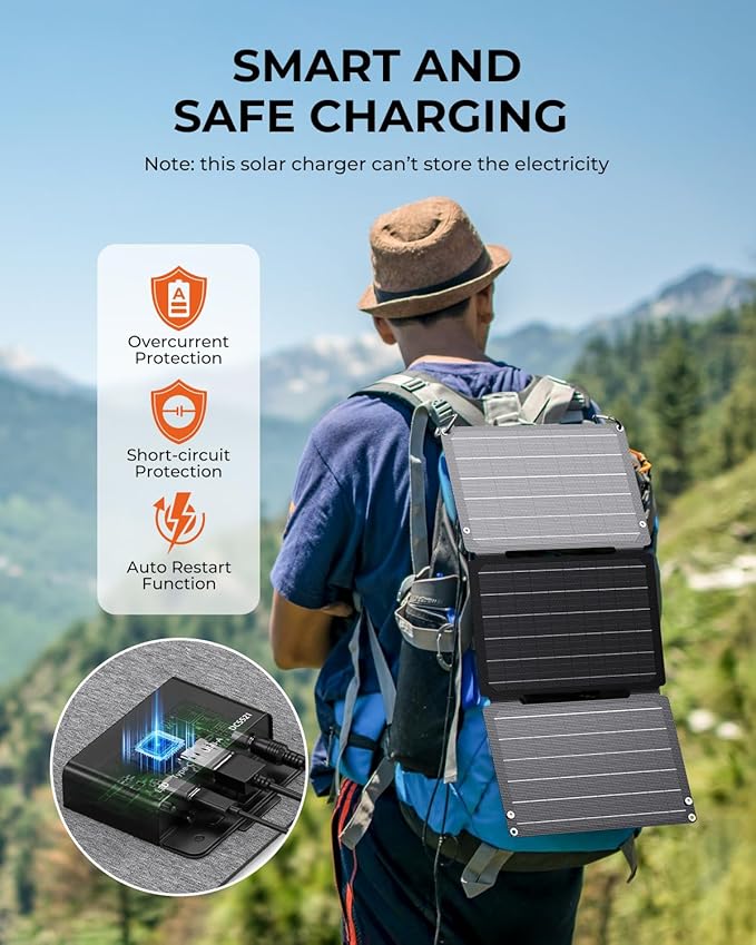 [Upgraded] BigBlue 30W Solar Panel Charger with Fast Charging USB-A and USB-C DC Ports SolarPowa 30 Portable Solar Panel IP68 Waterproof Compatible with iPhone Samsung iPad Small Power Station