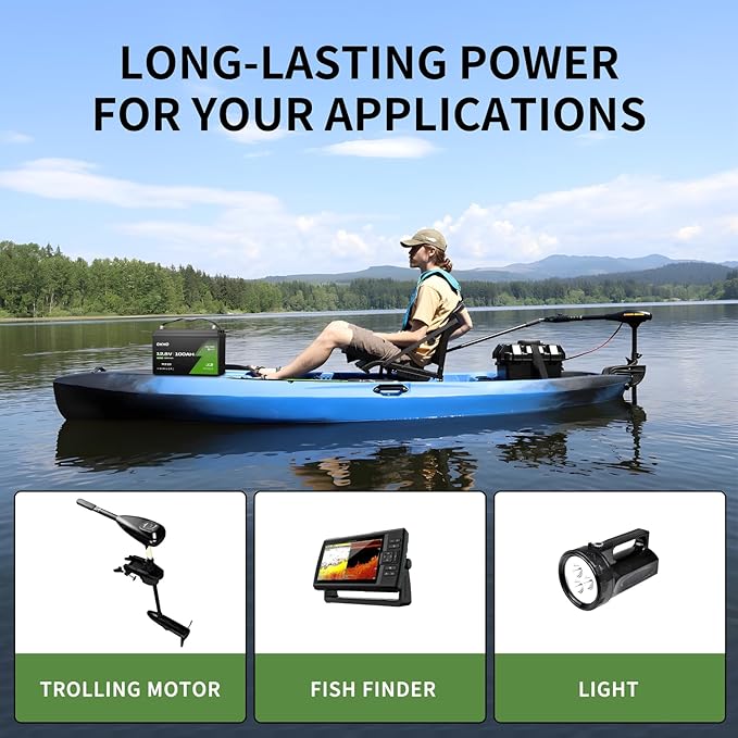 OKMO 12V 100Ah TM LiFePO4 Battery Lithium Battery 150A BMS 10 Years Lifetime 15000+ Deep Cyclesfor Marine RV Trolling Motor Boat Camper Solar Home Iron Phosphate Low Temperature Protection