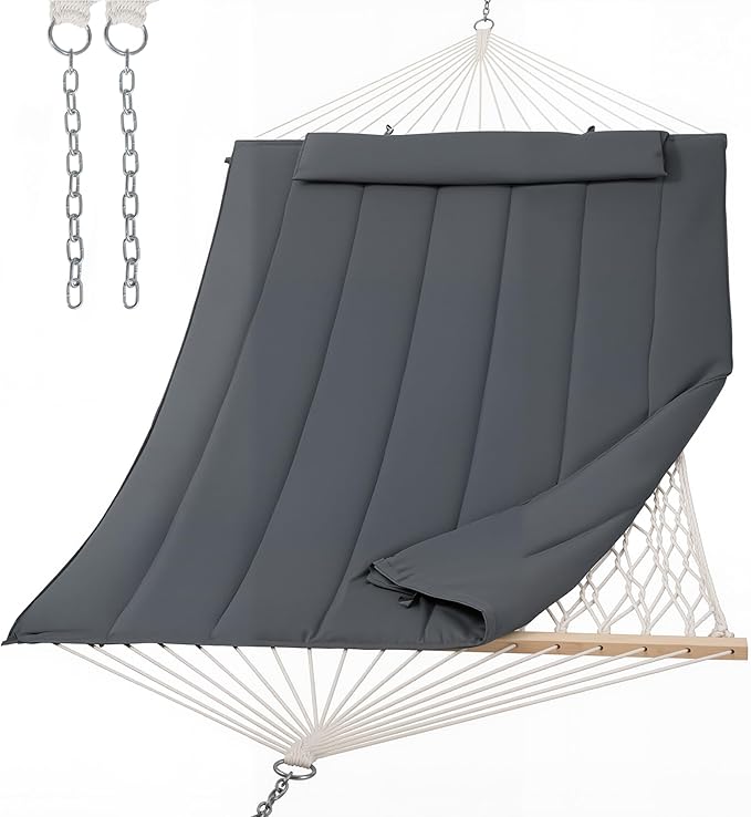SUNCREAT Hammocks for Outside Two Person Hammock for Patio Garden Porch Outdoor Dark Grey