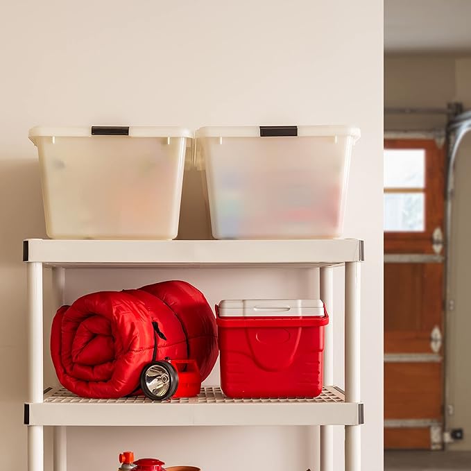 IRIS USA 68 Quart / 17 Gal. Stackable Plastic Storage Bins with Lids and Latch Buckles 5 Pack - Pearl Large Containers for Home and Office Ultra Organization Durable Nestable Tote Box Tub
