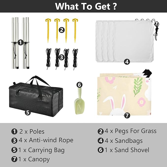 xigua Rabbit Beach Tent Sun Shelter with Carrying Bag - Silver Coated Oxford Fabric Beach Canopy for Beach Camping Fishing - Includes Windproof Ropes Sandbags &amp Stakes