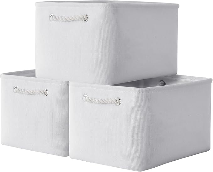 TheWarmHome Storage Basket for Shelves - 15.8x11.8x11.8 inch 3 Pack Fabric Storage Cubes Collapsible Storage Bin for Organizing Organizer Closet Book Gift Dog(White)