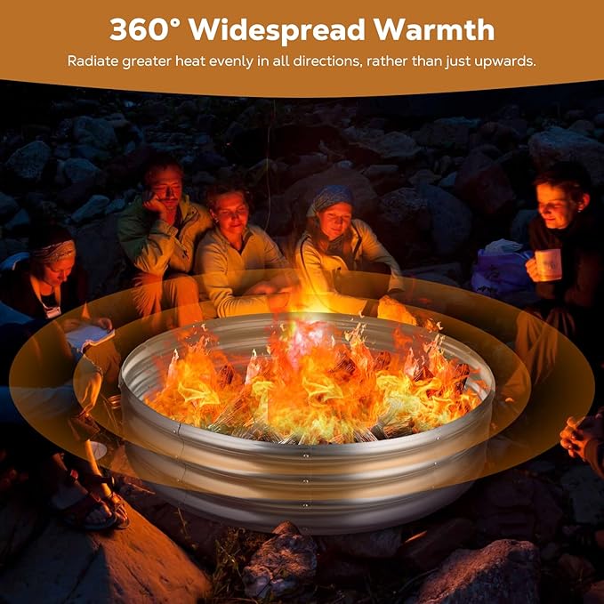 Raynesys 48 Inch Round Galvanized Fire Pit Ring Silver Round Galvanized Fire Ring 4 Feet Diameter Fire Pit Outdoor Pits for Backyard Camping Bonfire